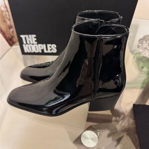 The Kooples Leather Vinyl Pointed Toe Heeled High Top Boots Size 38. Never worn!